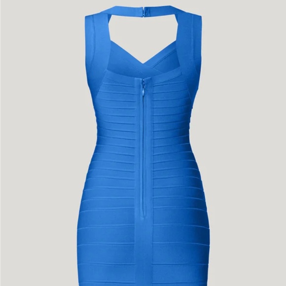 HERVÉ LÉGER Sweetheart Flare Bandage Dress - Bright Blue - Picture 3 of 10